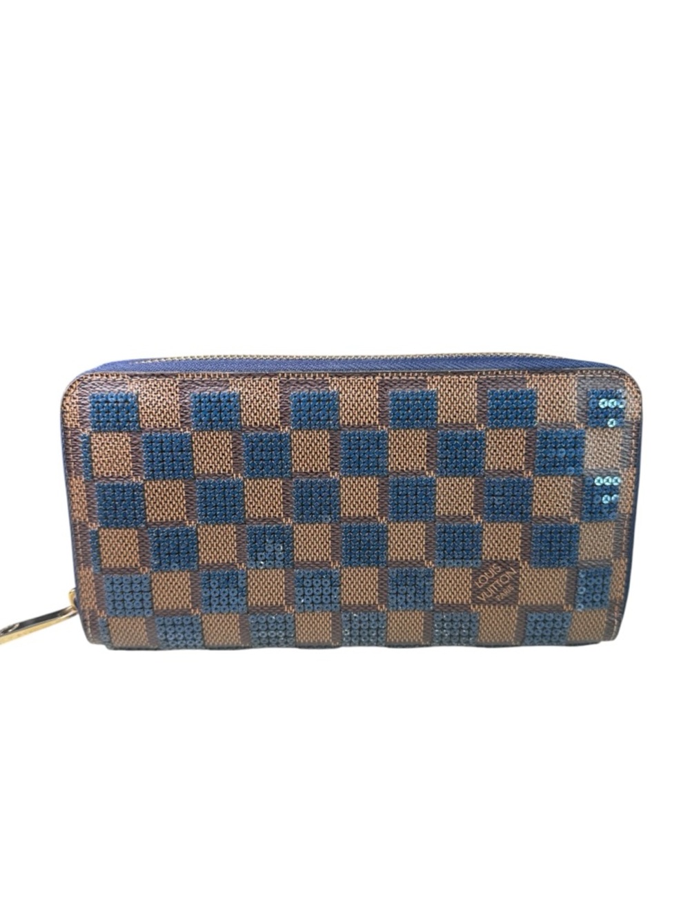 Louis Vuitton Sequin Damier Zip Wallet in Blue and Brown